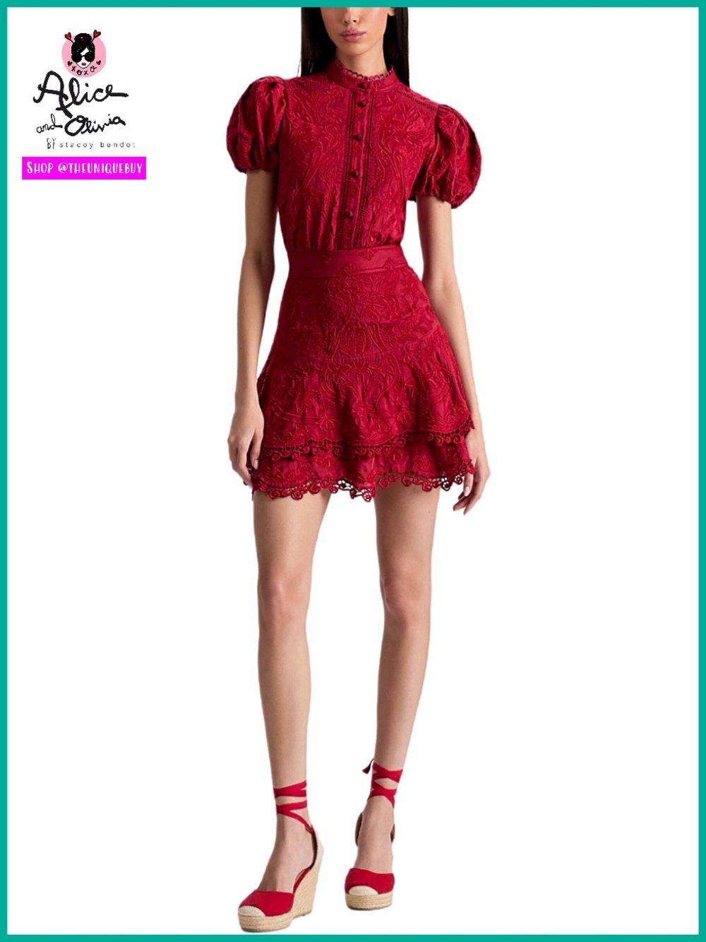 Alice + Olivia Loryn Floral Embroidered Mini Shirt Dress